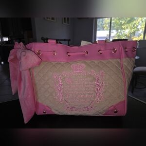 Juicy Couture Pink and Cream Embroidered Tote